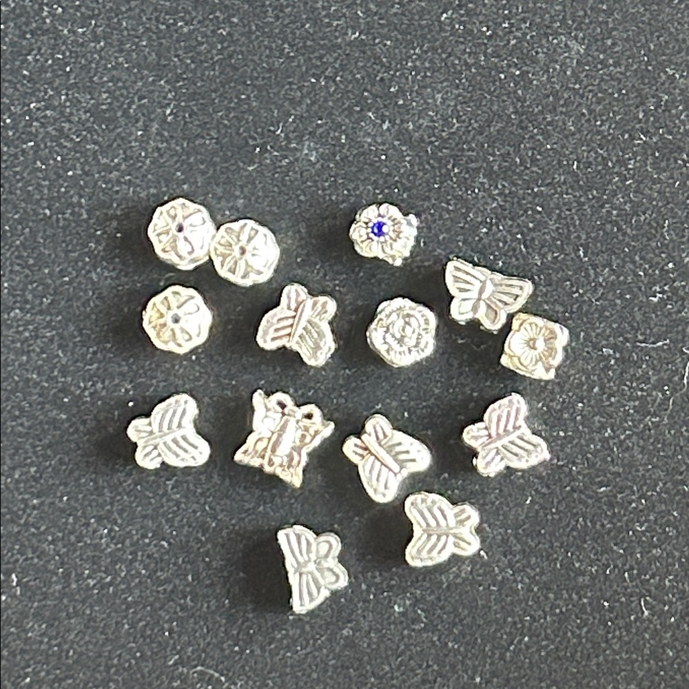 14 Silver Large Hole Beads Butterfly Flower black rhinestone